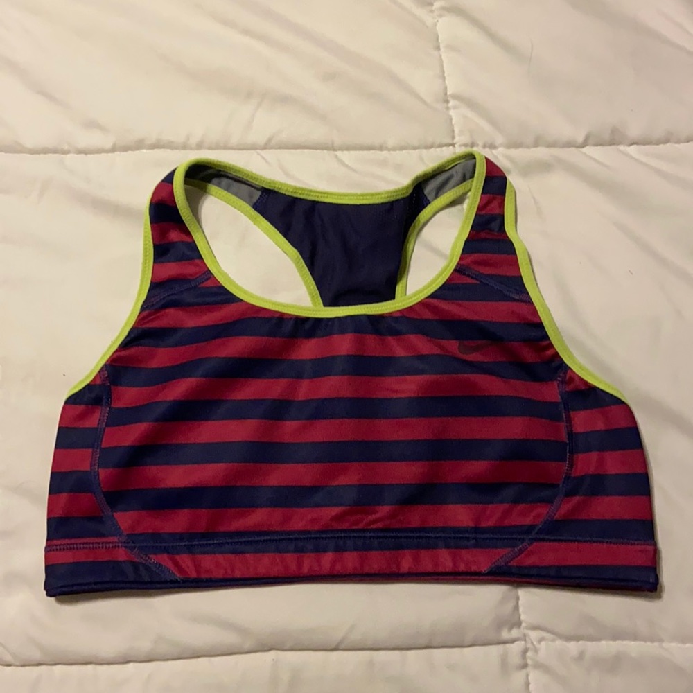 Nike Dri-Fit Navy Blue and Maroon Striped Sports Bra